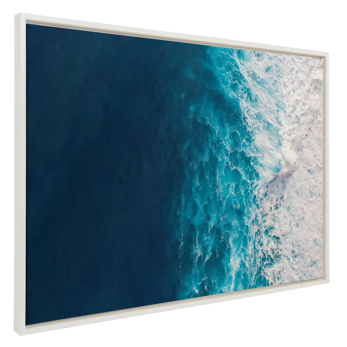 Framed Canvas - Seascape of Splashing Waves - White / 28x38 - kateandlaurel