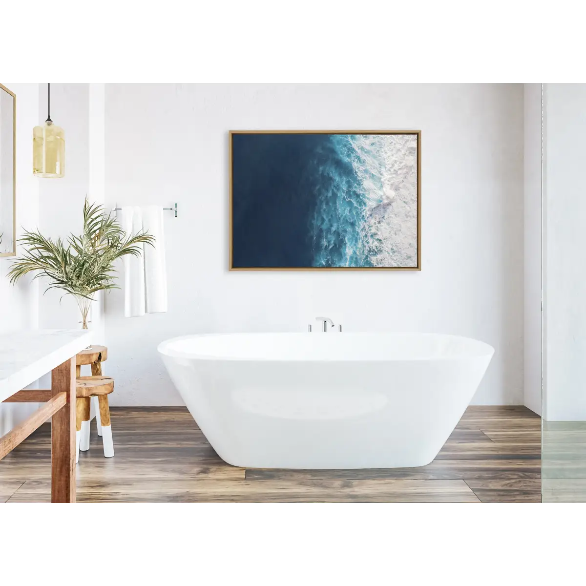 Framed Canvas - Seascape of Splashing Waves - kateandlaurel