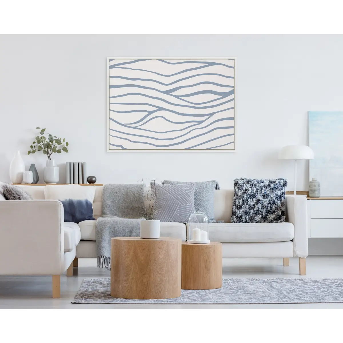 Framed Canvas - Simple Elegant Coastal Waves - kateandlaurel