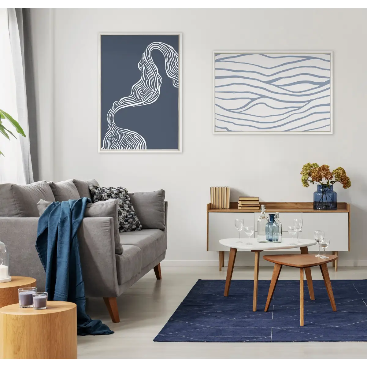 Framed Canvas - Simple Elegant Coastal Waves - kateandlaurel