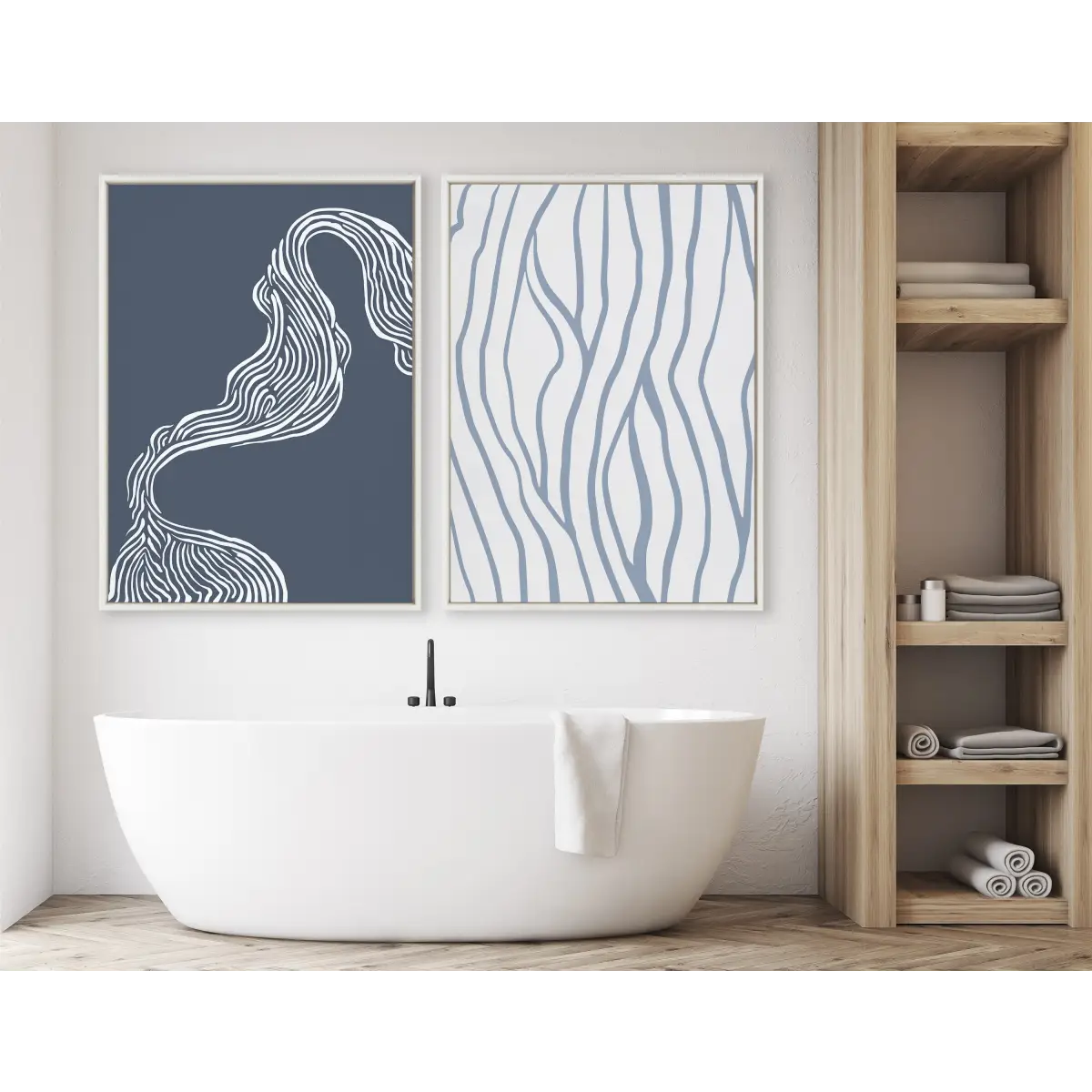 Framed Canvas - Simple Elegant Coastal Waves - kateandlaurel