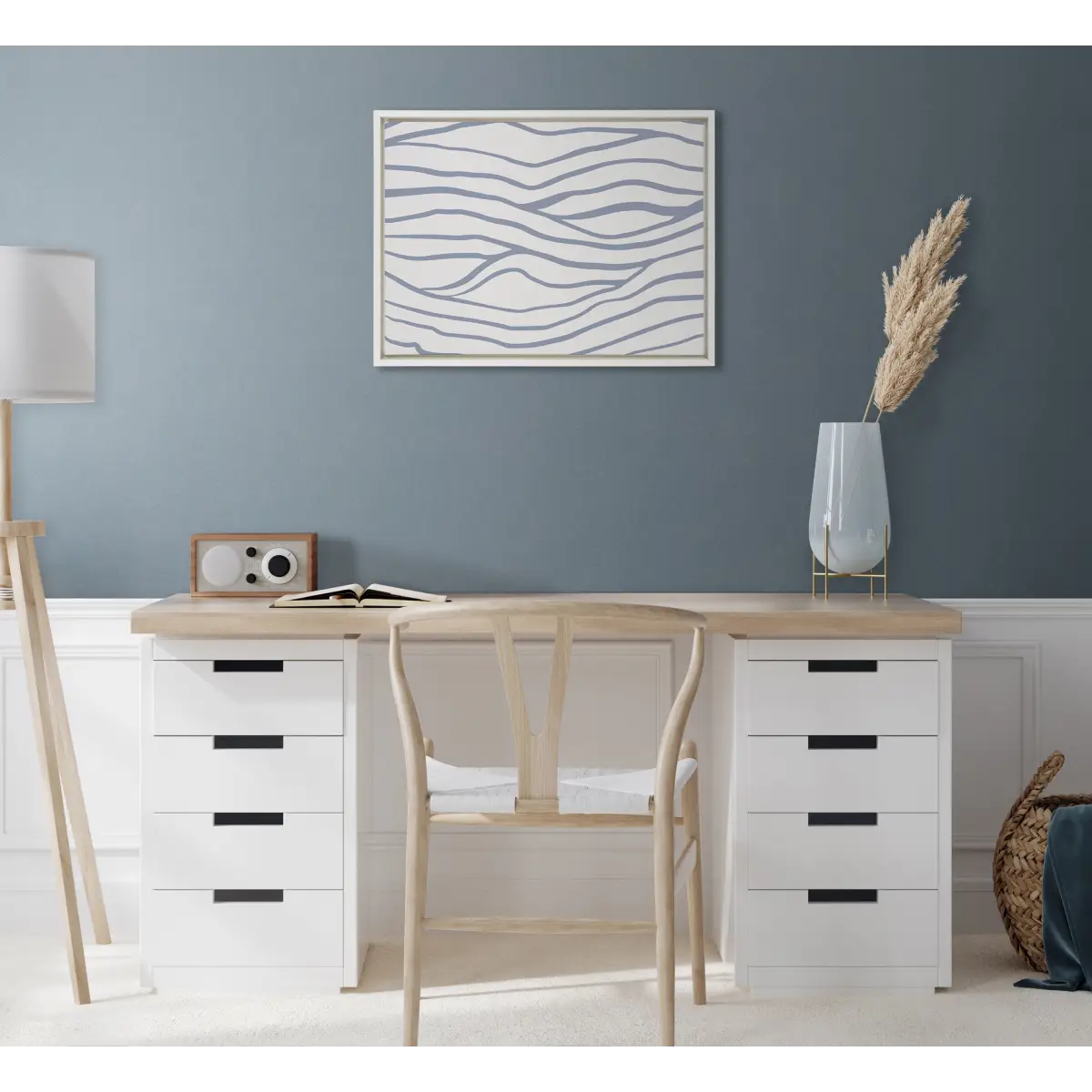 Framed Canvas - Simple Elegant Coastal Waves - kateandlaurel