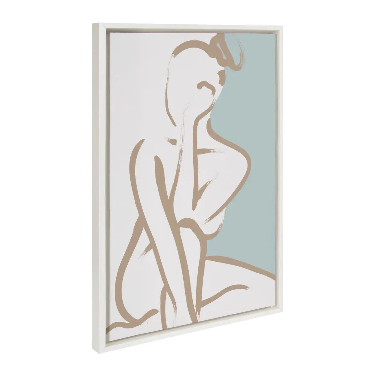 Framed Canvas Art - Simple Romantic Line Art Drawing Tan and Teal - White / 23x33 - kateandlaurel