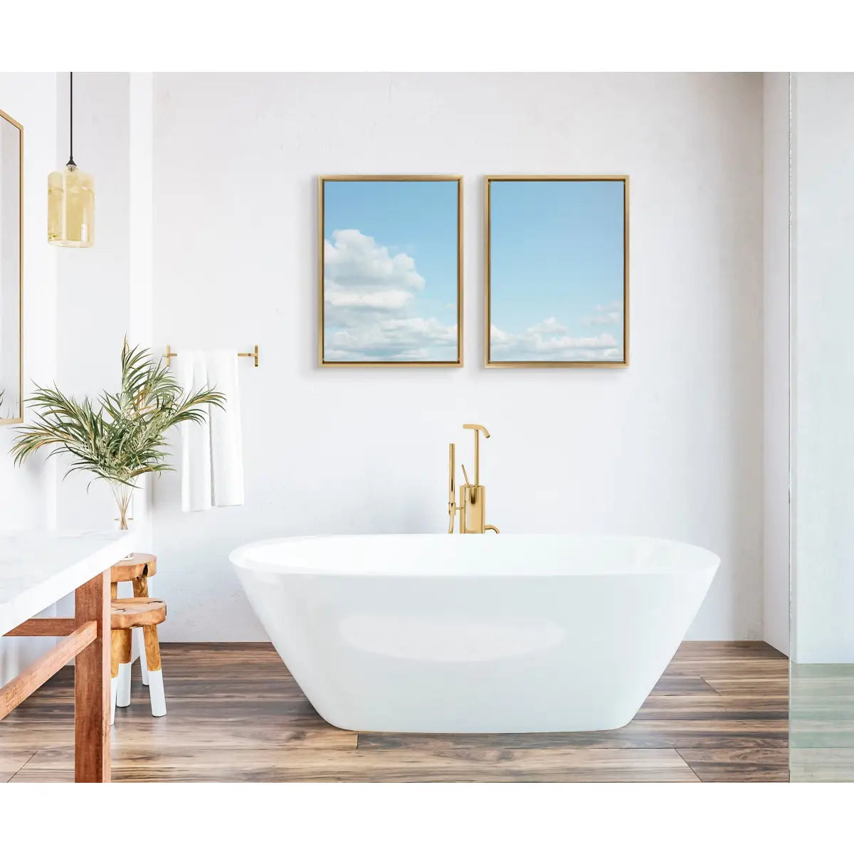 Canvas Art Print Set of 2 - Soft and Fluffy Clouds - Gold / 2 Piece 18x24 - kateandlaurel