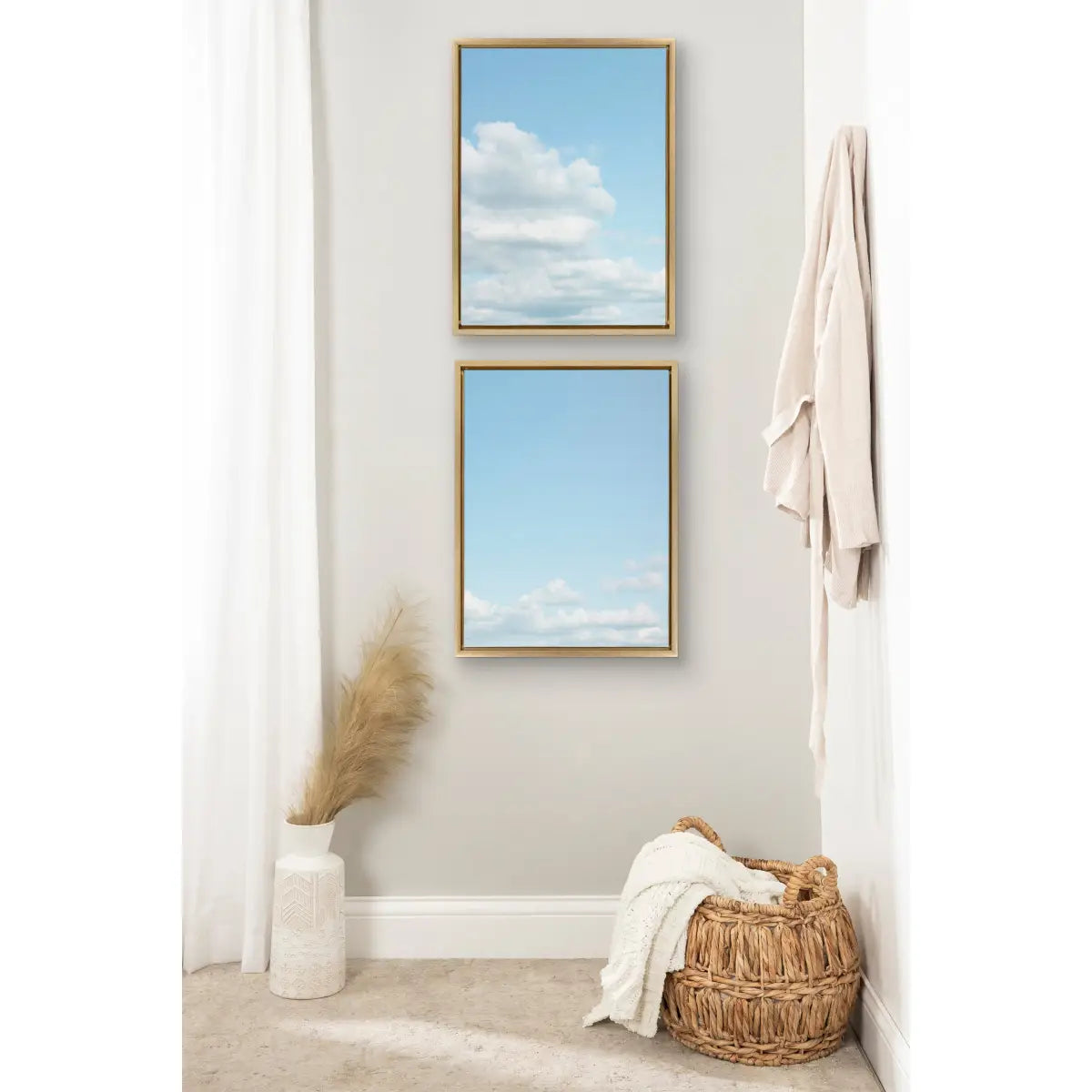 Canvas Art Print Set of 2 - Soft and Fluffy Clouds - Gold / 2 Piece 18x24 - kateandlaurel