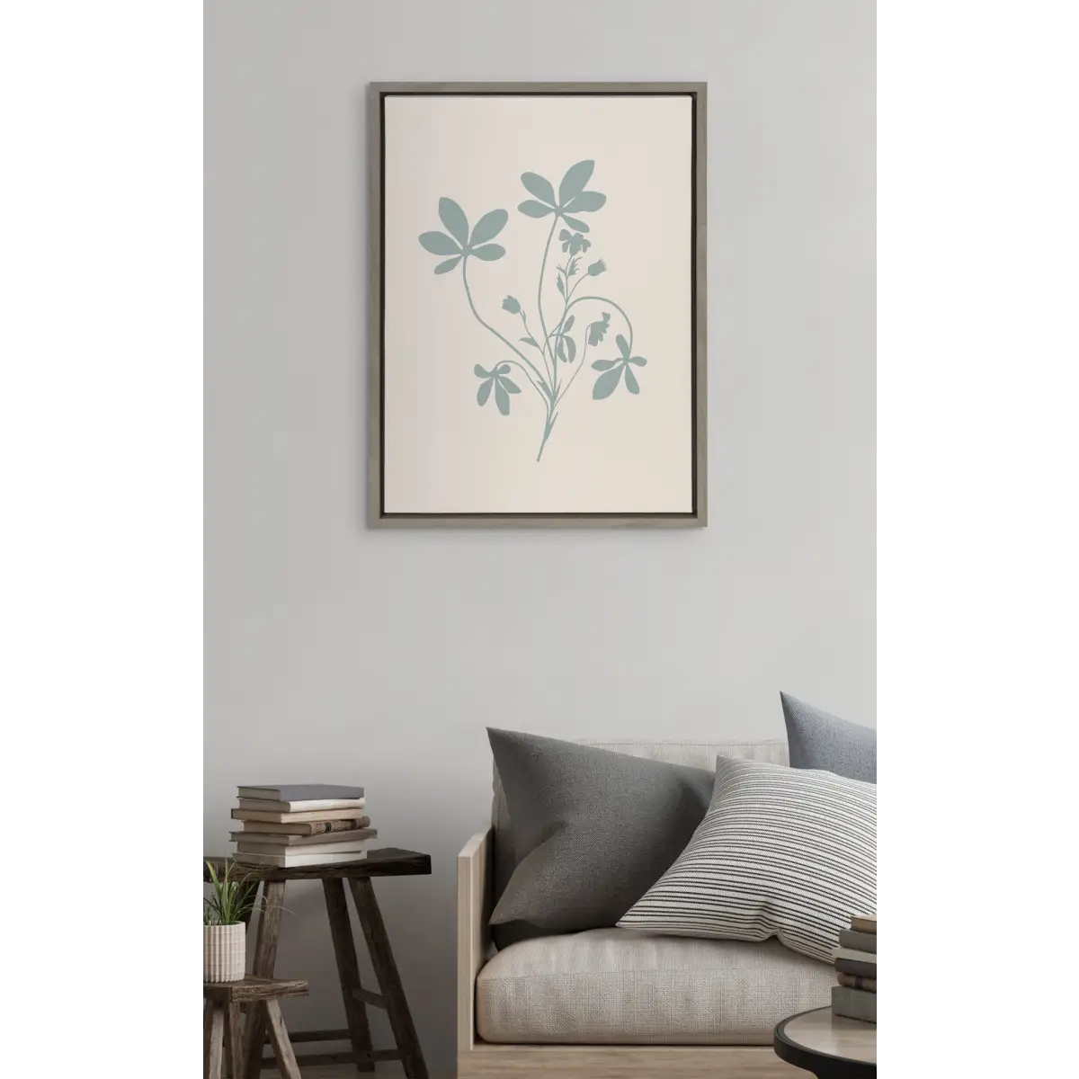 Framed Canvas - Simple Feminine Blue Botanical - Gray / 18x24 - kateandlaurel