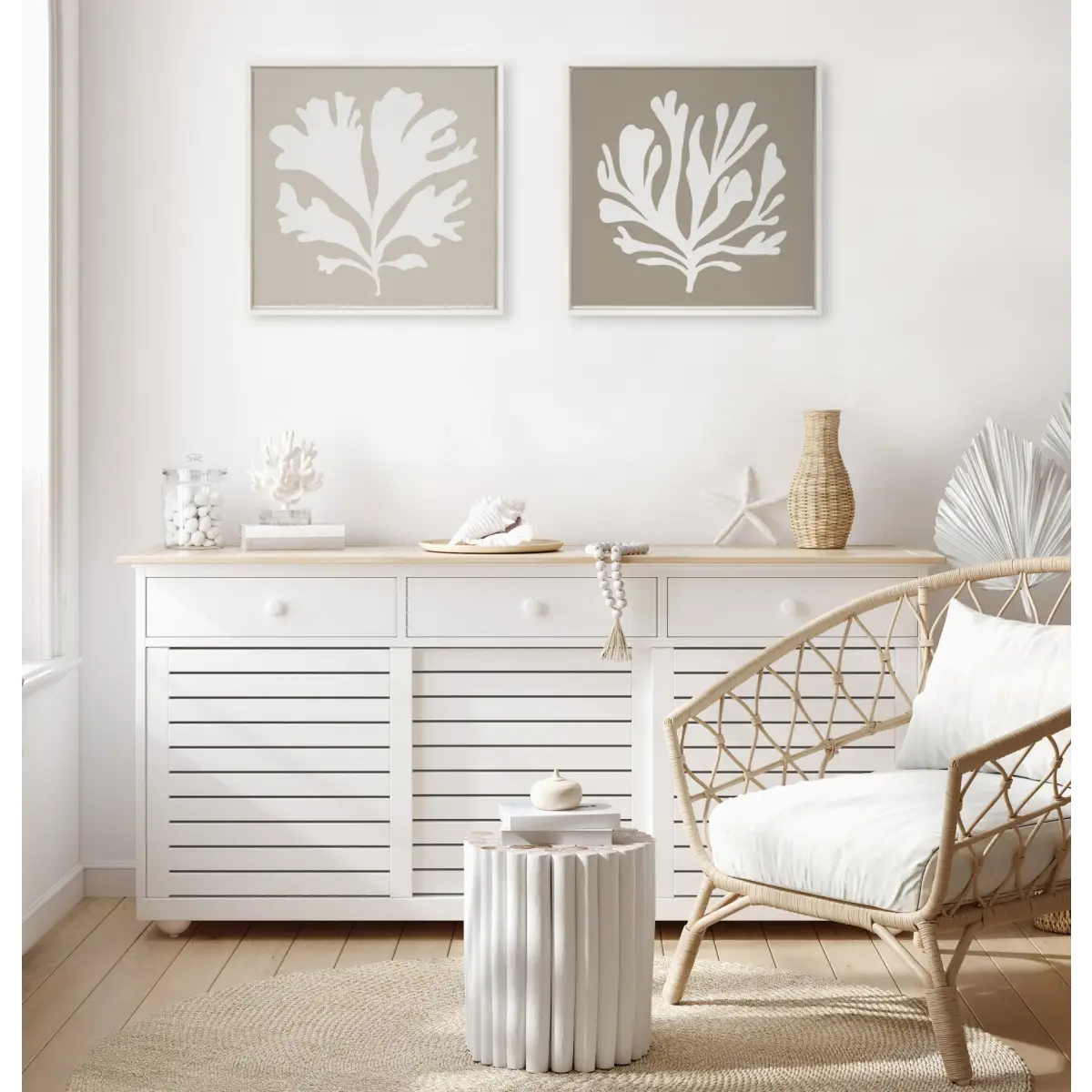 Framed Canvas - Sophisticated Neutral Coral Beige - White / 22x22 - kateandlaurel
