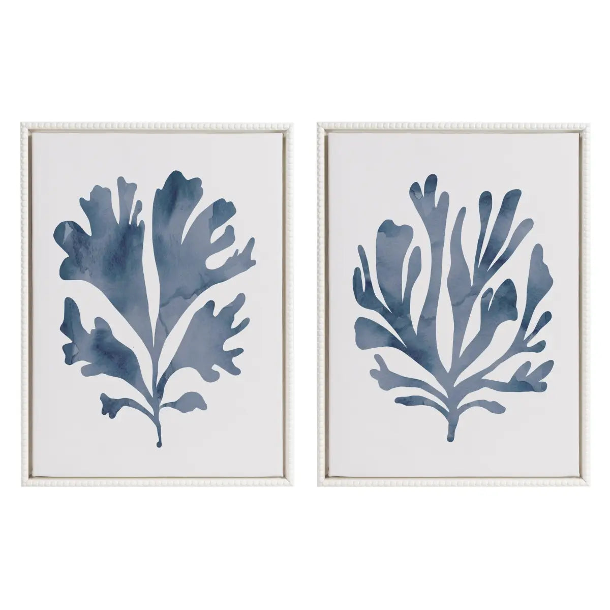 Sophisticated Neutral Coral Blue Framed Canvas Art - Set of 2 - kateandlaurel