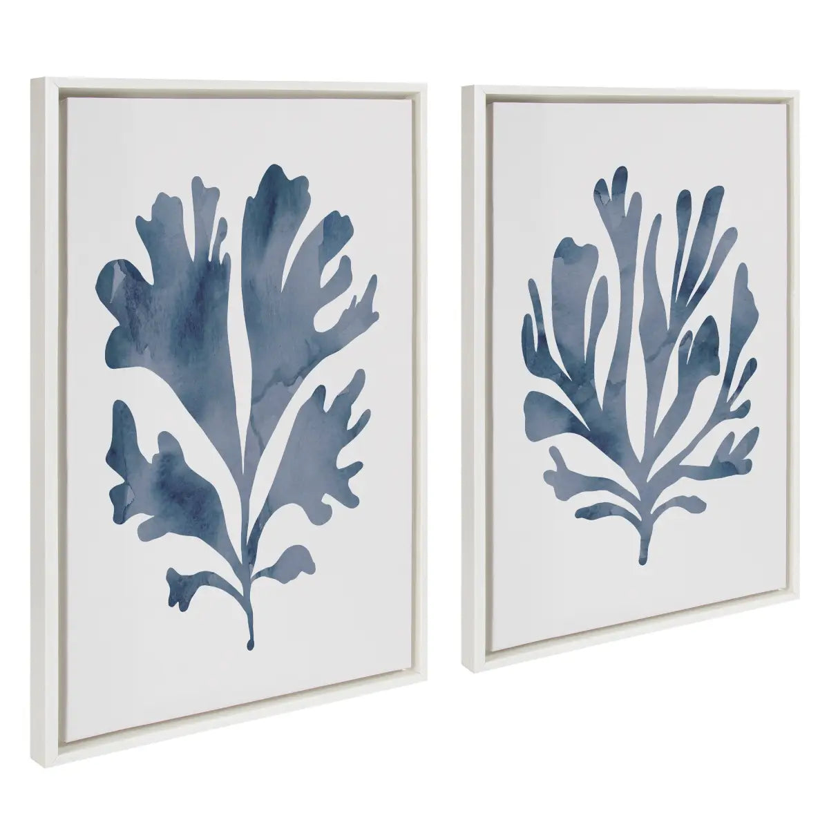 Sophisticated Neutral Coral Blue Framed Canvas Art - Set of 2 - White / 2 Piece Set 23x33 - kateandlaurel