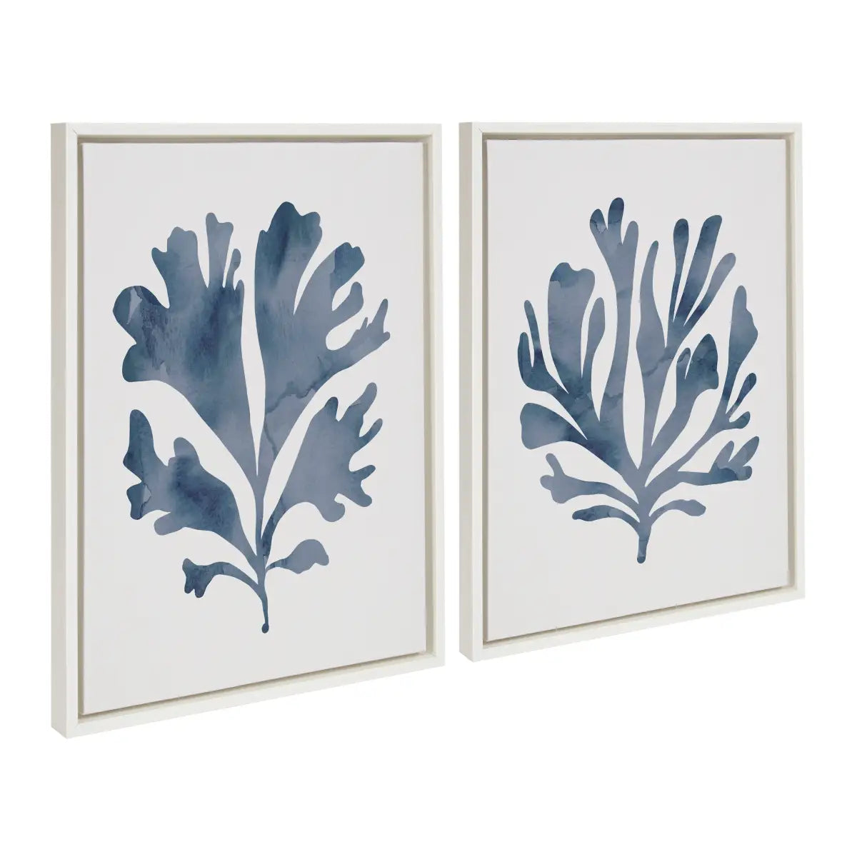 Sophisticated Neutral Coral Blue Framed Canvas Art - Set of 2 - White / 2 Piece 18x24 - kateandlaurel