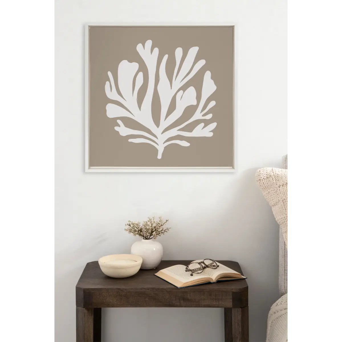 Framed Canvas - Sophisticated Neutral Coral Tan - White / 22x22 - kateandlaurel