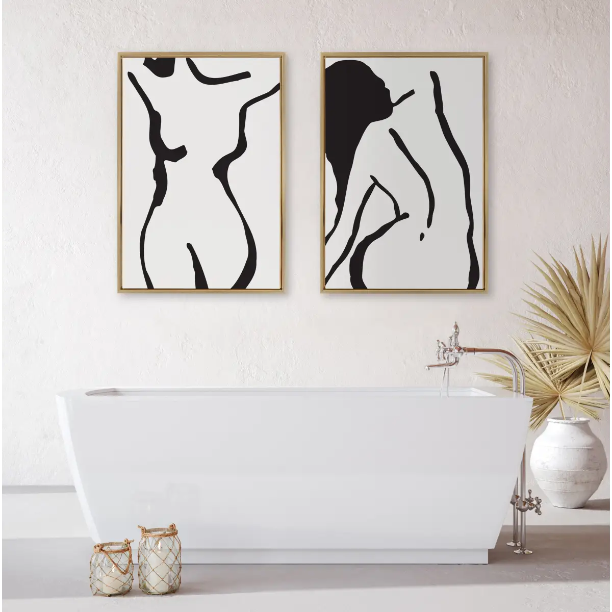 Framed Canvas - Feminine Figural Nude Drawing Black and White - kateandlaurel