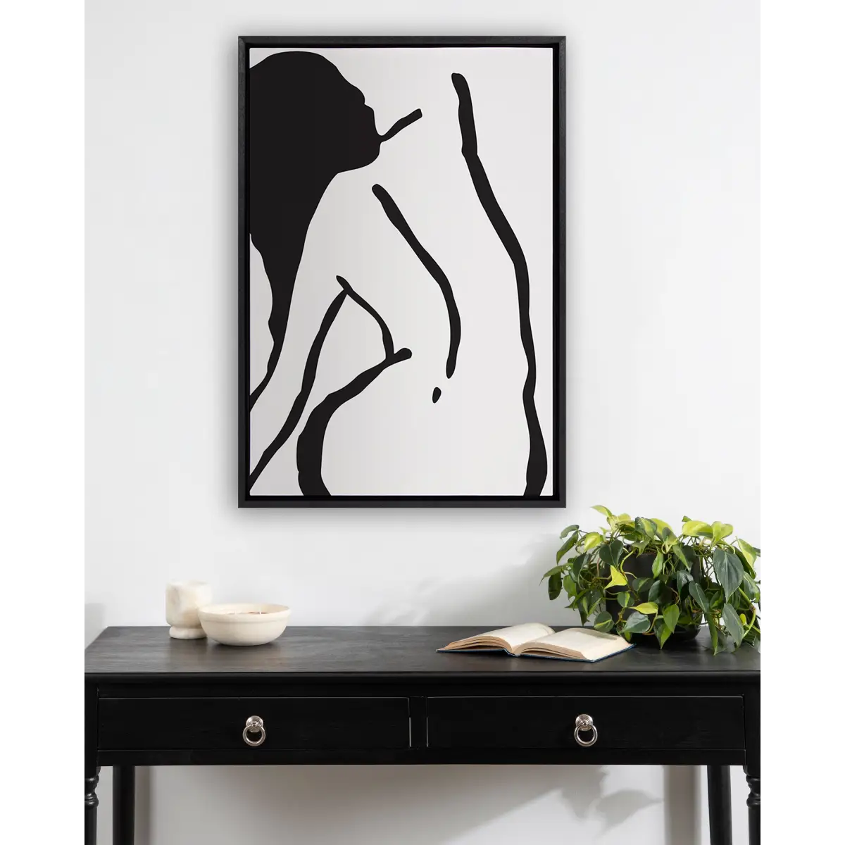 Framed Canvas Art - Feminine Figural Nude Drawing Black and White - kateandlaurel