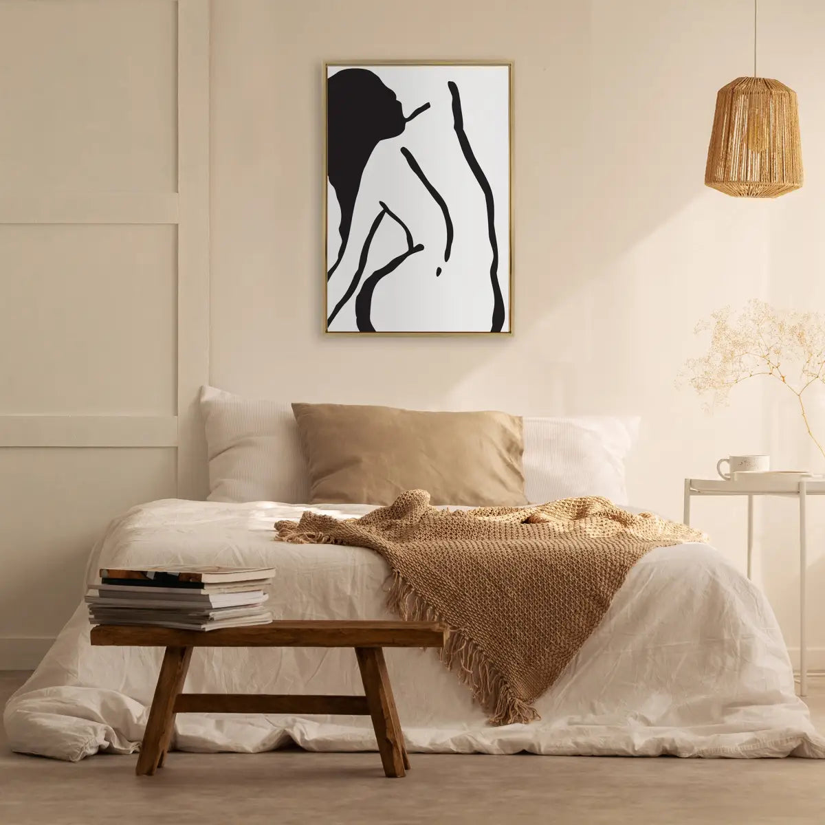 Framed Canvas Art - Feminine Figural Nude Drawing Black and White - kateandlaurel