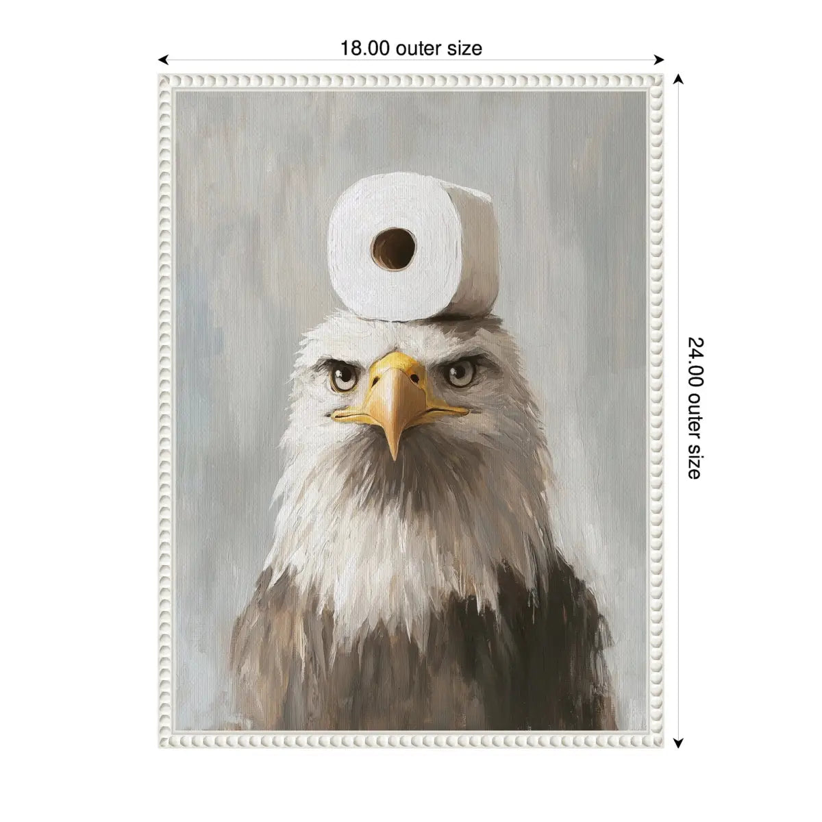 Bathroom Art Framed Canvas - Toilet Paper Roll on Bald Eagle Head - Beaded White - kateandlaurel