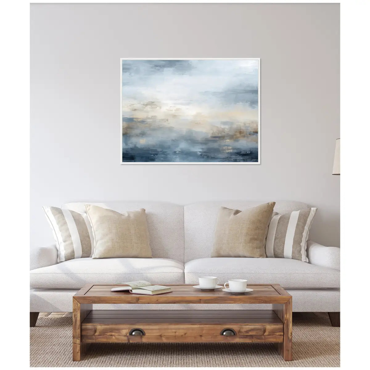 Framed Canvas - Tonal Abstract Ocean Nautical Serenity Blue Horizontal - kateandlaurel