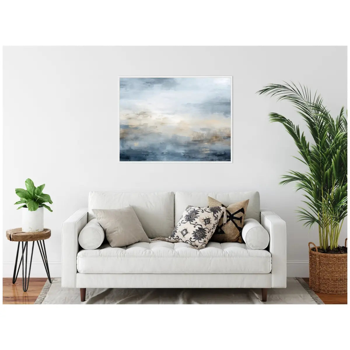 Framed Canvas - Tonal Abstract Ocean Nautical Serenity Blue Horizontal - kateandlaurel