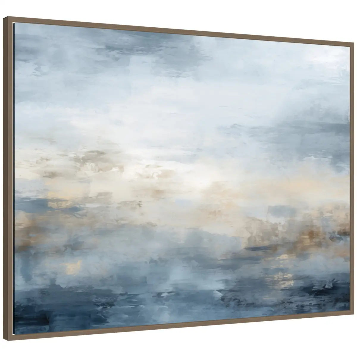 Framed Canvas - Tonal Abstract Ocean Nautical Serenity Blue Horizontal - Gold - kateandlaurel