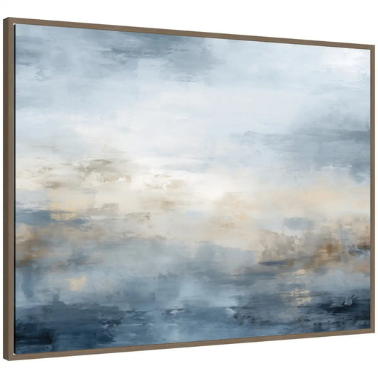 Tonal Abstract Oceanic Nautical Serenity Blue Horizontal Framed Canvas - Gold - kateandlaurel