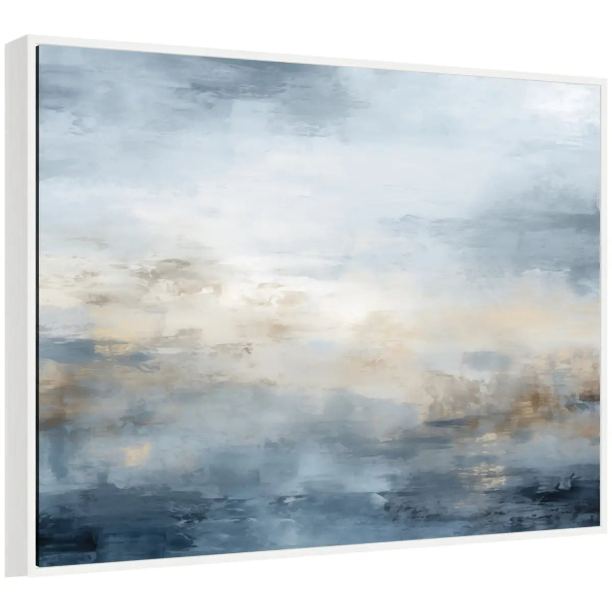 Framed Canvas - Tonal Abstract Ocean Nautical Serenity Blue Horizontal - White - kateandlaurel