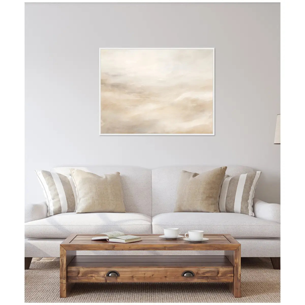 Tonal Abstract Beige Neutral Horizontal Framed Canvas - kateandlaurel
