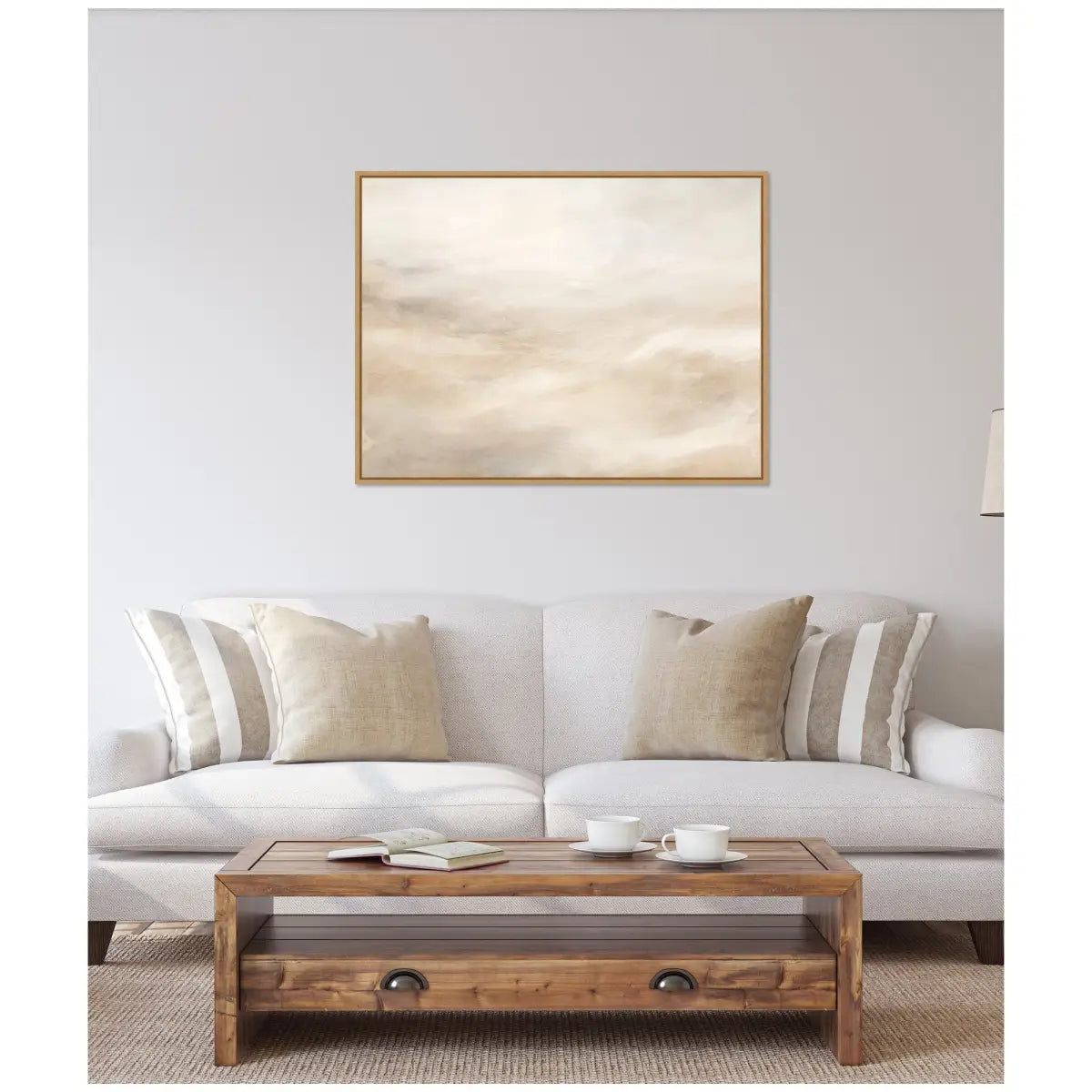 Tonal Abstract Beige Neutral Horizontal Framed Canvas - kateandlaurel