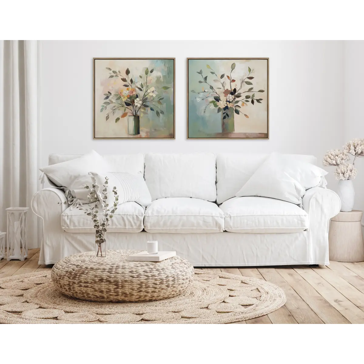Framed Canvas Art - Traditional Boho Floral Botanical - kateandlaurel