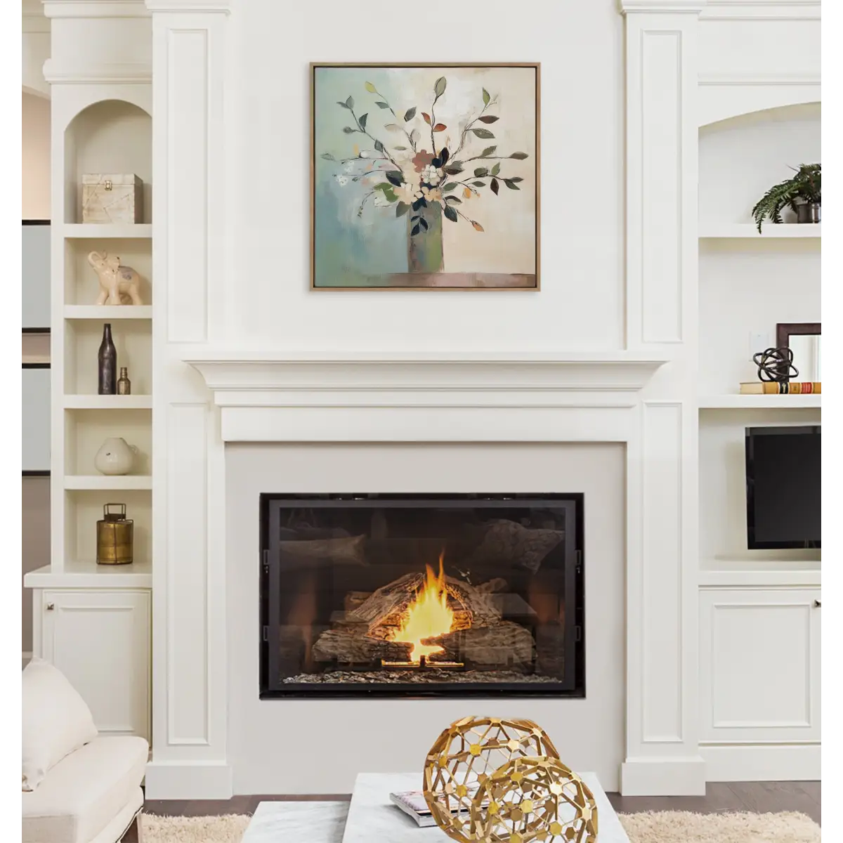 Framed Canvas Art - Traditional Boho Floral Botanical - kateandlaurel