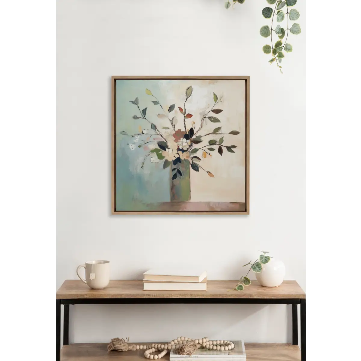 Framed Canvas Art - Traditional Boho Floral Botanical - kateandlaurel