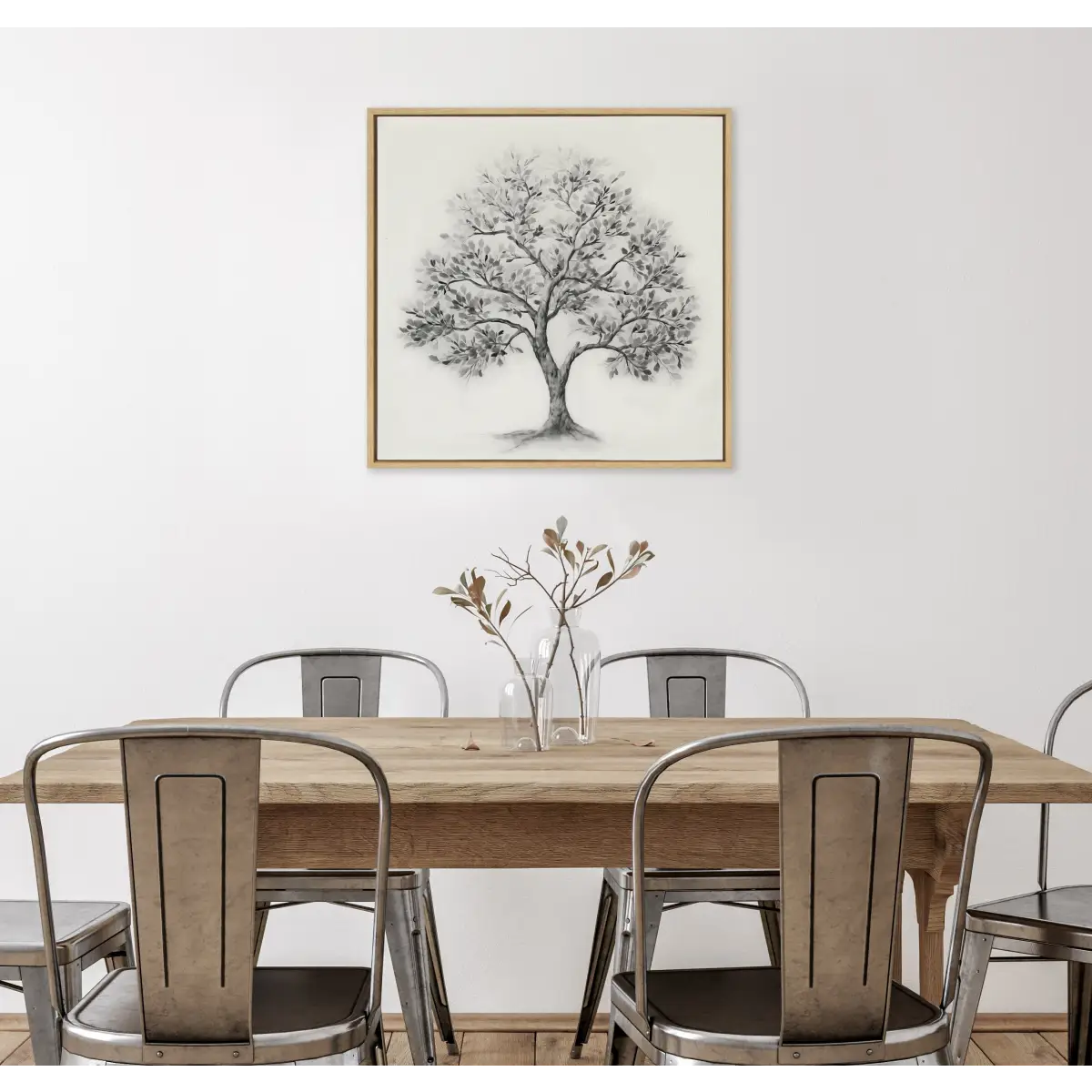 Framed Canvas Art - Traditional Tree Linen Textured - kateandlaurel