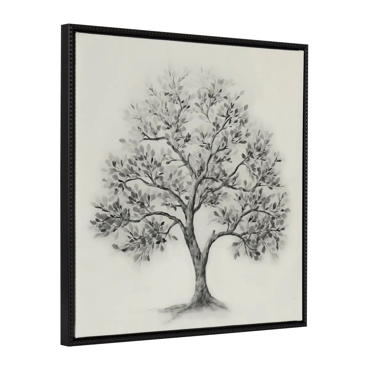 Framed Canvas Art - Traditional Tree Linen Textured - Beaded Black - kateandlaurel