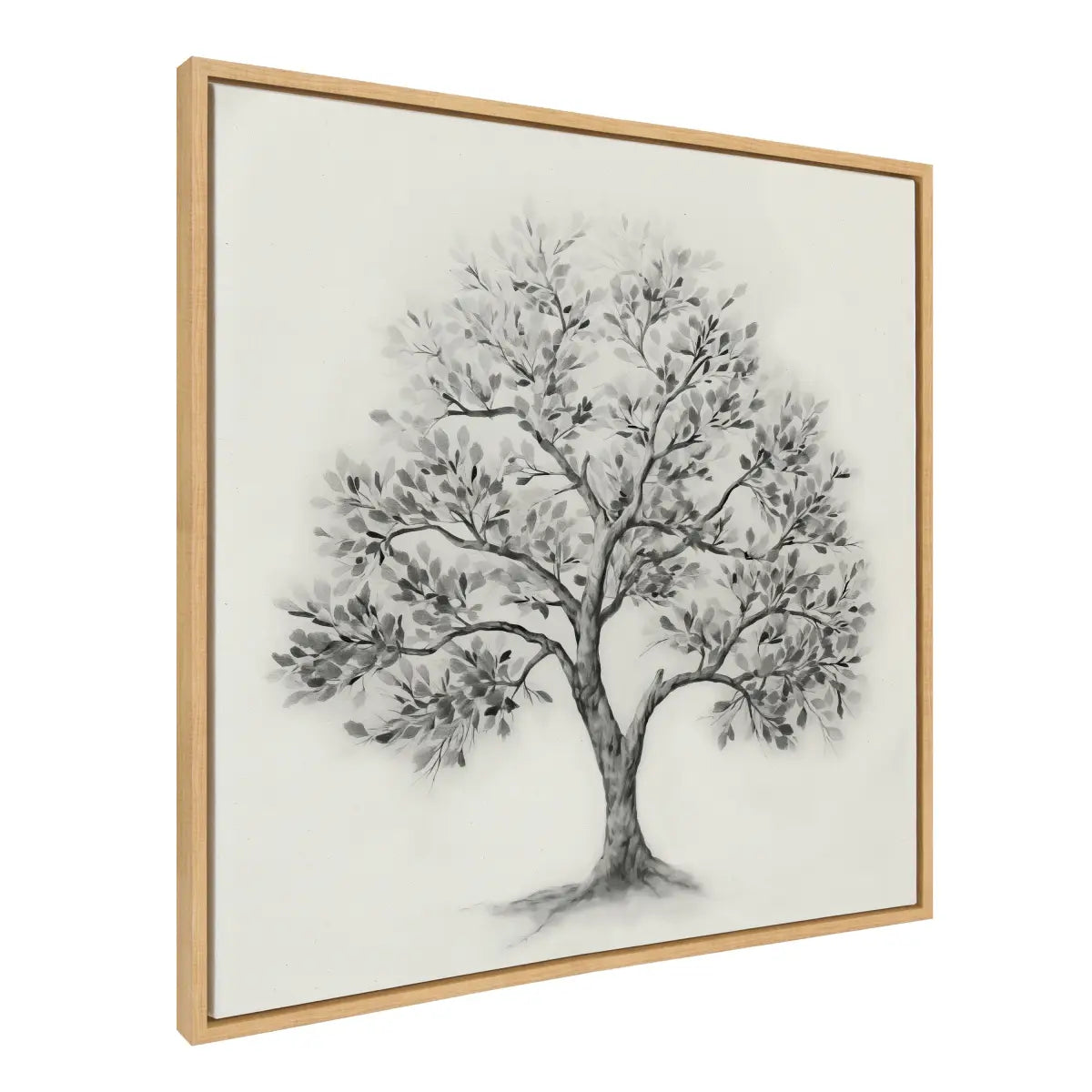 Framed Canvas Art - Traditional Tree Linen Textured - Natural - kateandlaurel