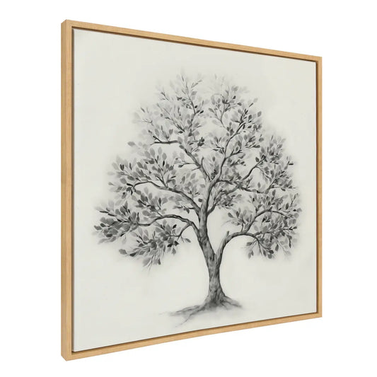 Framed Canvas Art - Traditional Tree Linen Textured - Natural - kateandlaurel