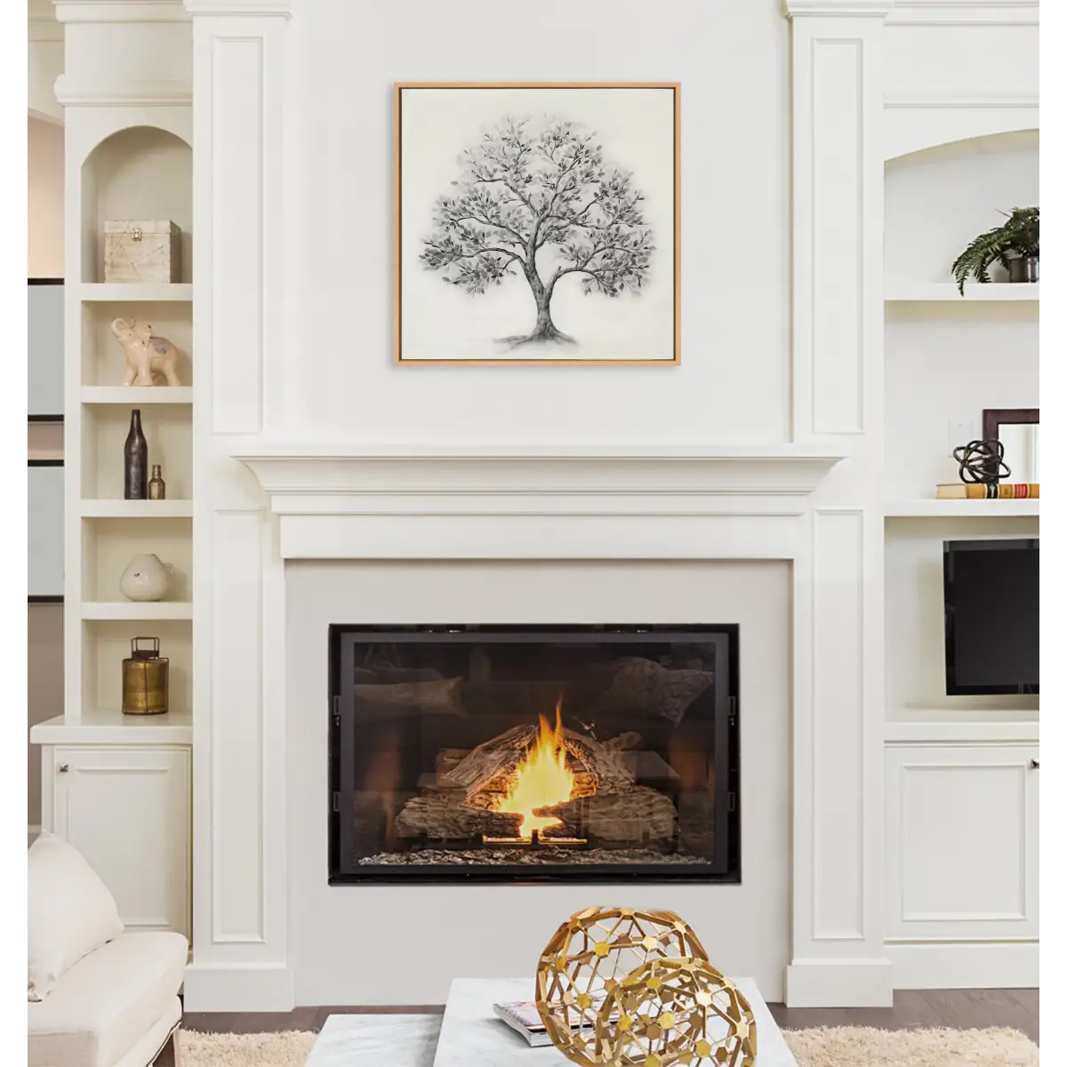 Framed Canvas Art - Traditional Tree Linen Textured - kateandlaurel