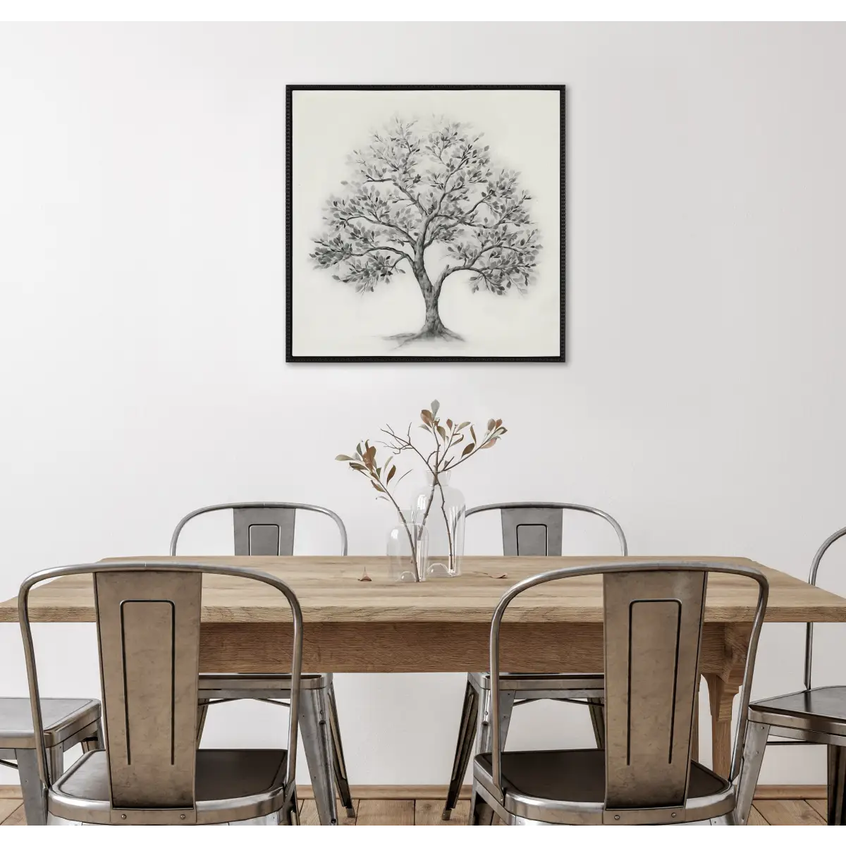 Framed Canvas Art - Traditional Tree Linen Textured - kateandlaurel