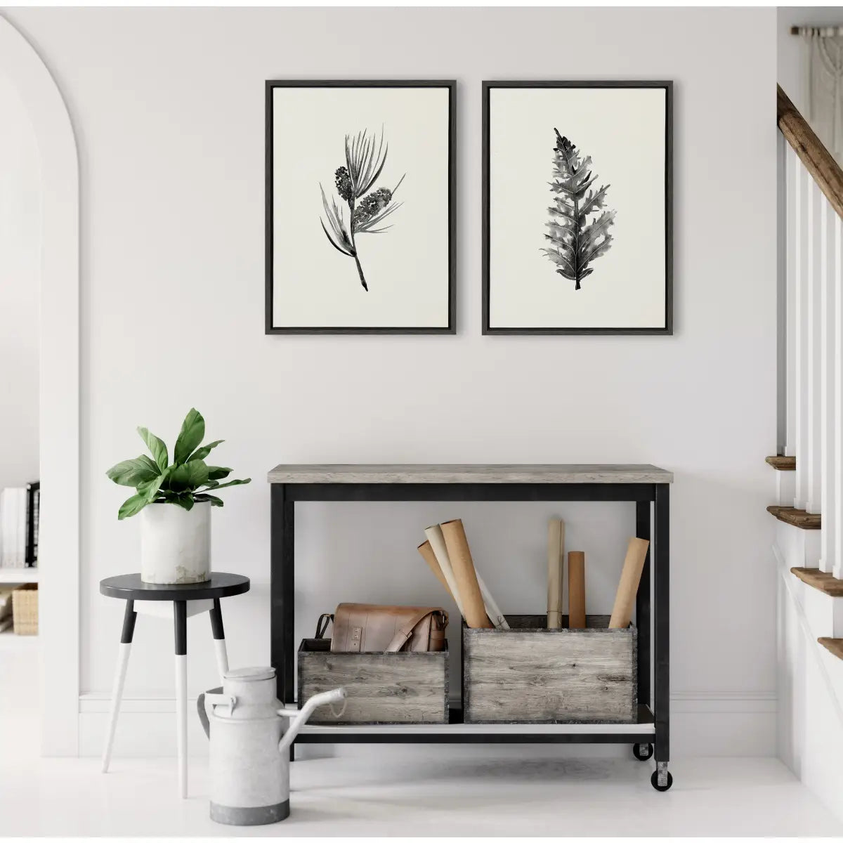 Canvas Art Print Set of 2 - Vintage Botanical 3 and 4 - Gray / 2 Piece 18x24 - kateandlaurel
