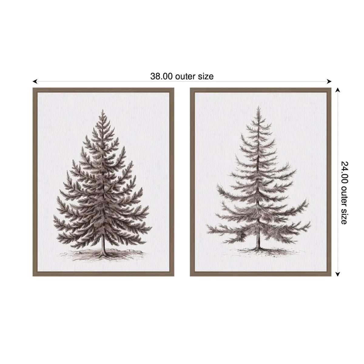 Vintage Evergreen Fir Tree - Framed Canvas Art - Set of 2 - kateandlaurel