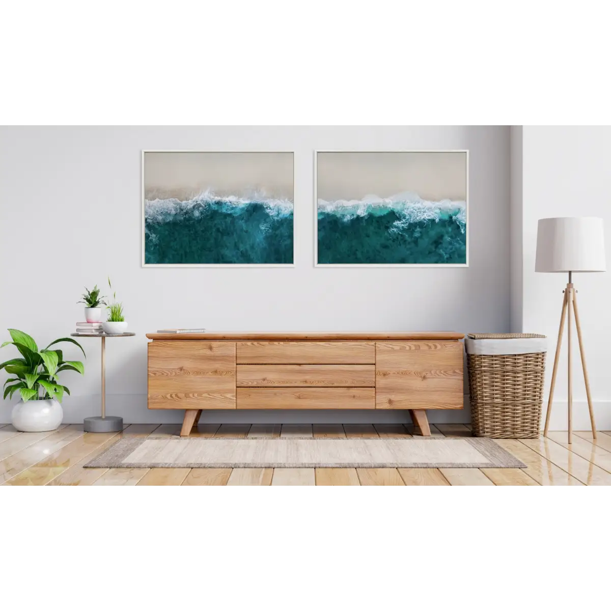 Framed Canvas Art - Waves Crashing on the Beach 1 and 2 - Set of 2 - White / 2 Piece Set 28x38 - kateandlaurel