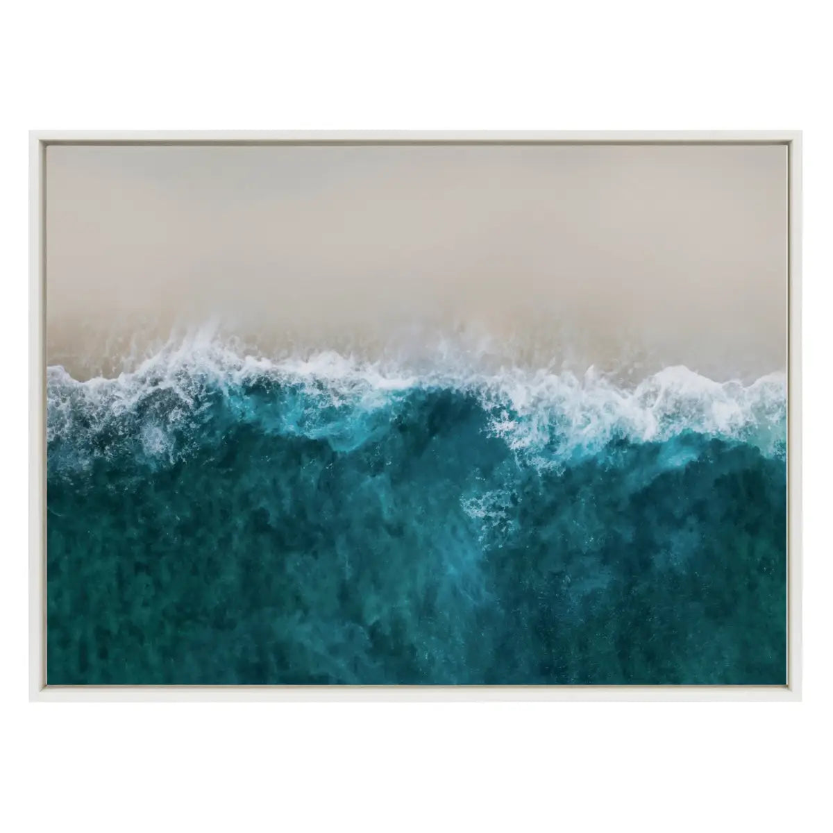 Framed Canvas Art - Waves Crashing on the Beach - kateandlaurel