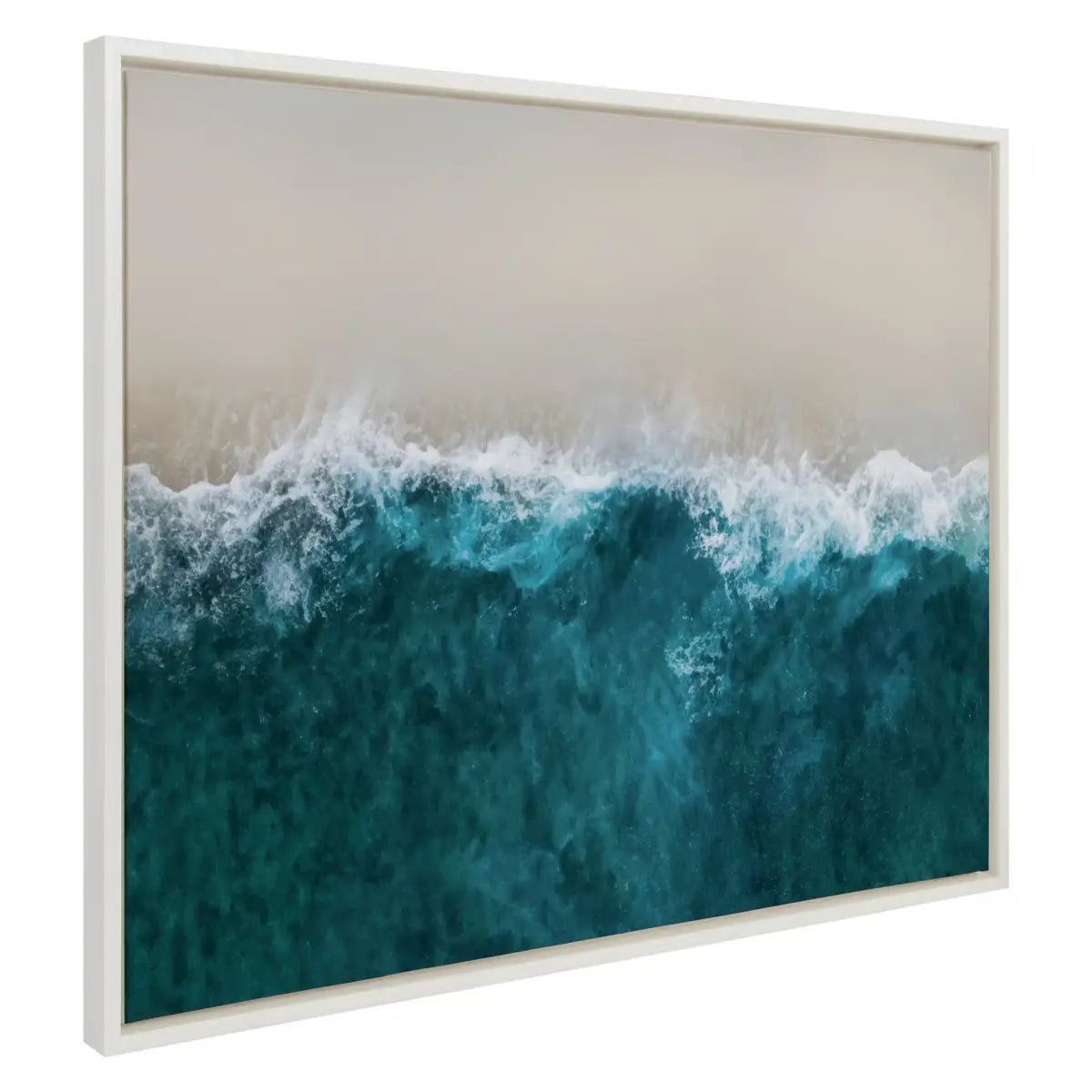 Framed Canvas Art - Waves Crashing on the Beach - kateandlaurel