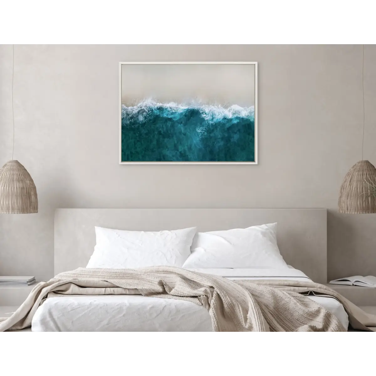 Framed Canvas Art - Waves Crashing on the Beach - kateandlaurel
