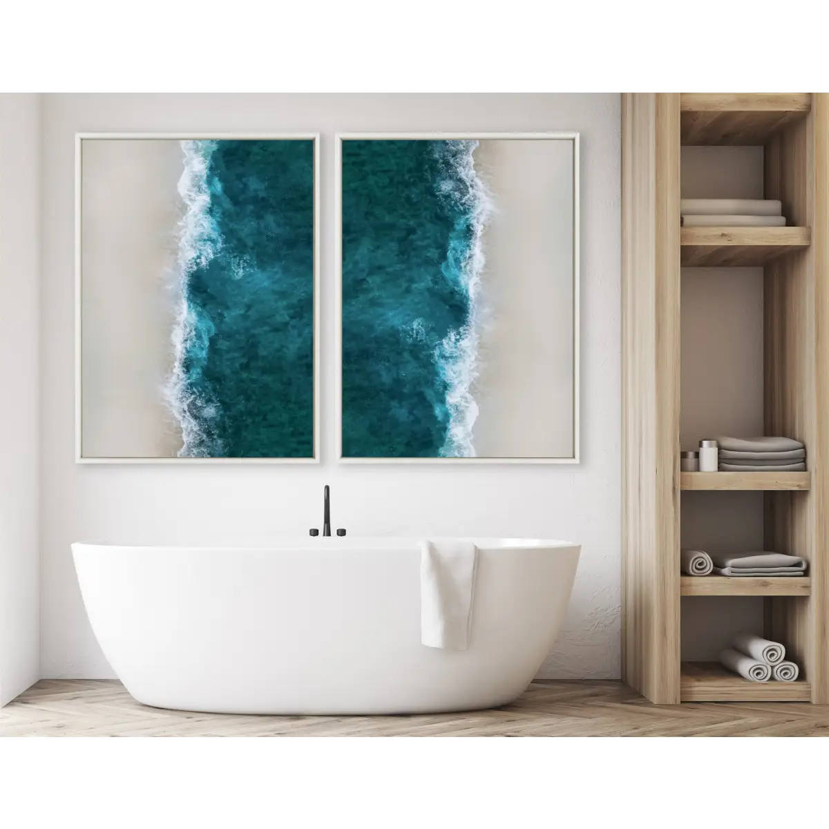 Framed Canvas Art - Waves Crashing on the Beach - kateandlaurel
