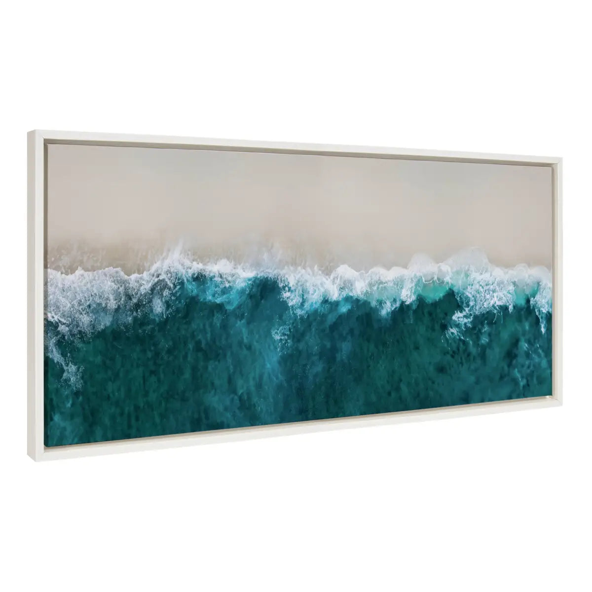 Framed Canvas Art - Waves Crashing on the Beach - White / 18x40 - kateandlaurel