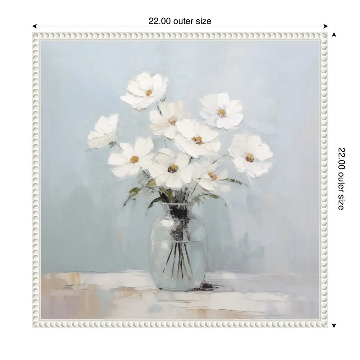 White Daisies in a Jar on French Cottage Blue Framed Canvas - kateandlaurel