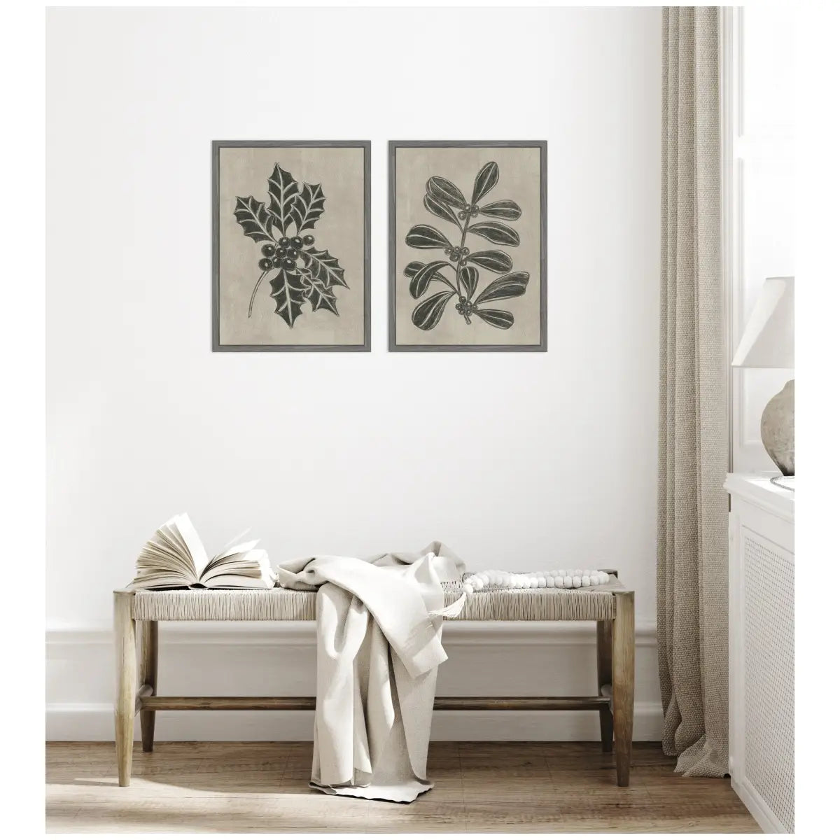 Canvas Art Print Set of 2 - Winter Holly and Berries by Nikita Jariwala - kateandlaurel