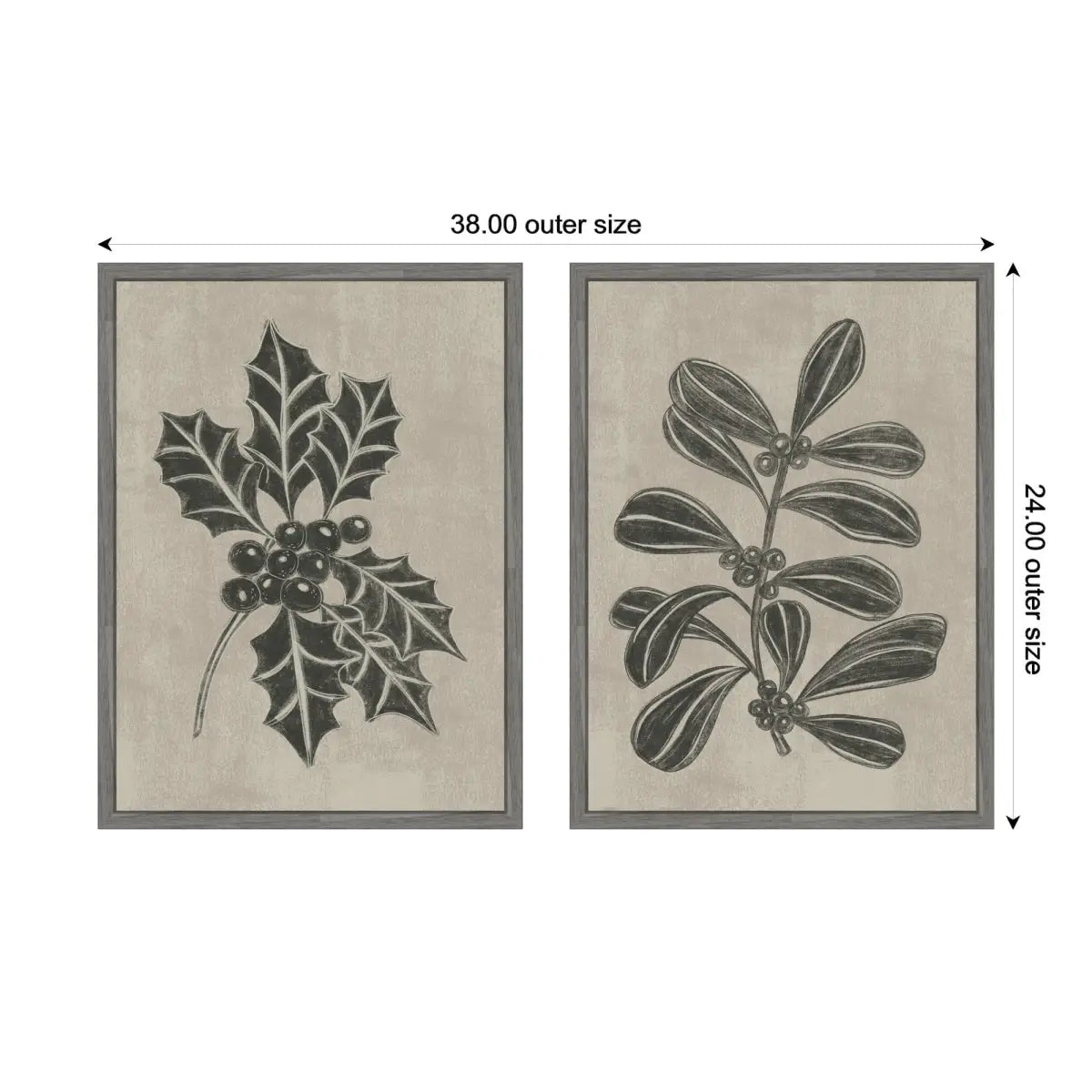 Canvas Art Print Set of 2 - Winter Holly and Berries by Nikita Jariwala - kateandlaurel