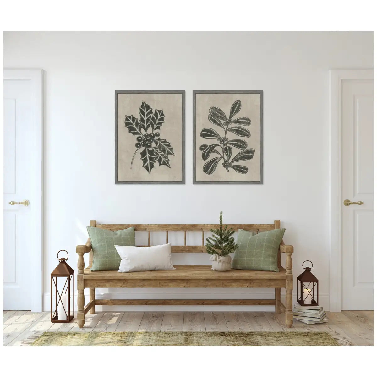 Canvas Art Print Set of 2 - Winter Holly and Berries by Nikita Jariwala - kateandlaurel