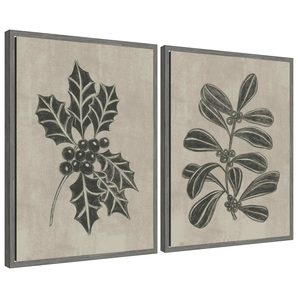 Canvas Art Print Set of 2 - Winter Holly and Berries by Nikita Jariwala - kateandlaurel