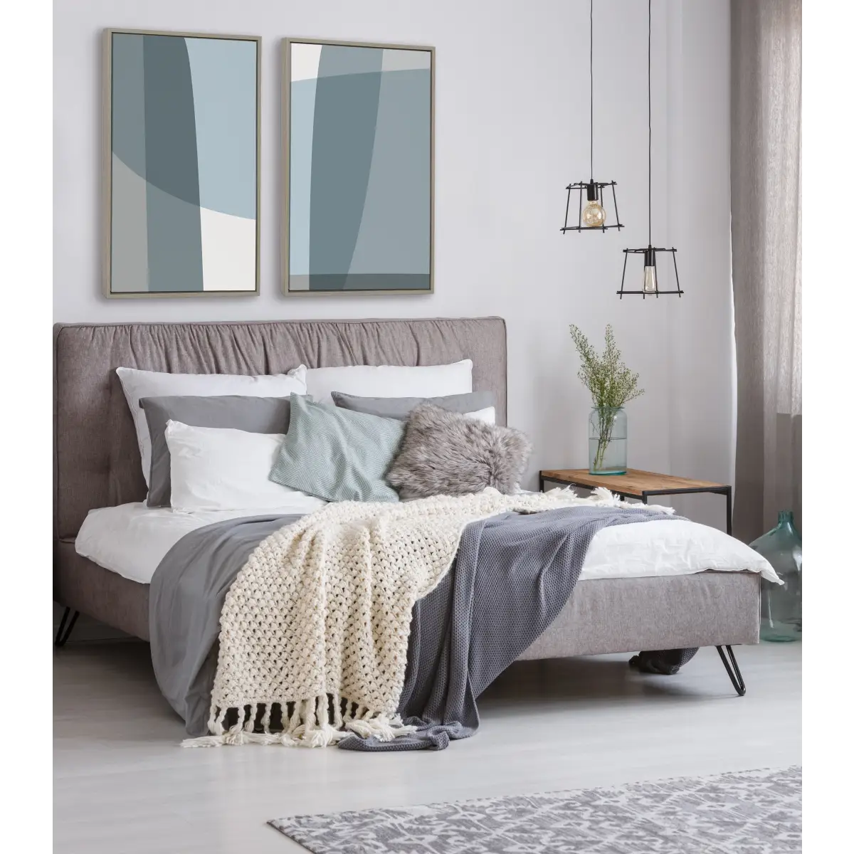 Framed Canvas - Zen Abstract Blue and Gray Stones No 1 and No 2 - kateandlaurel