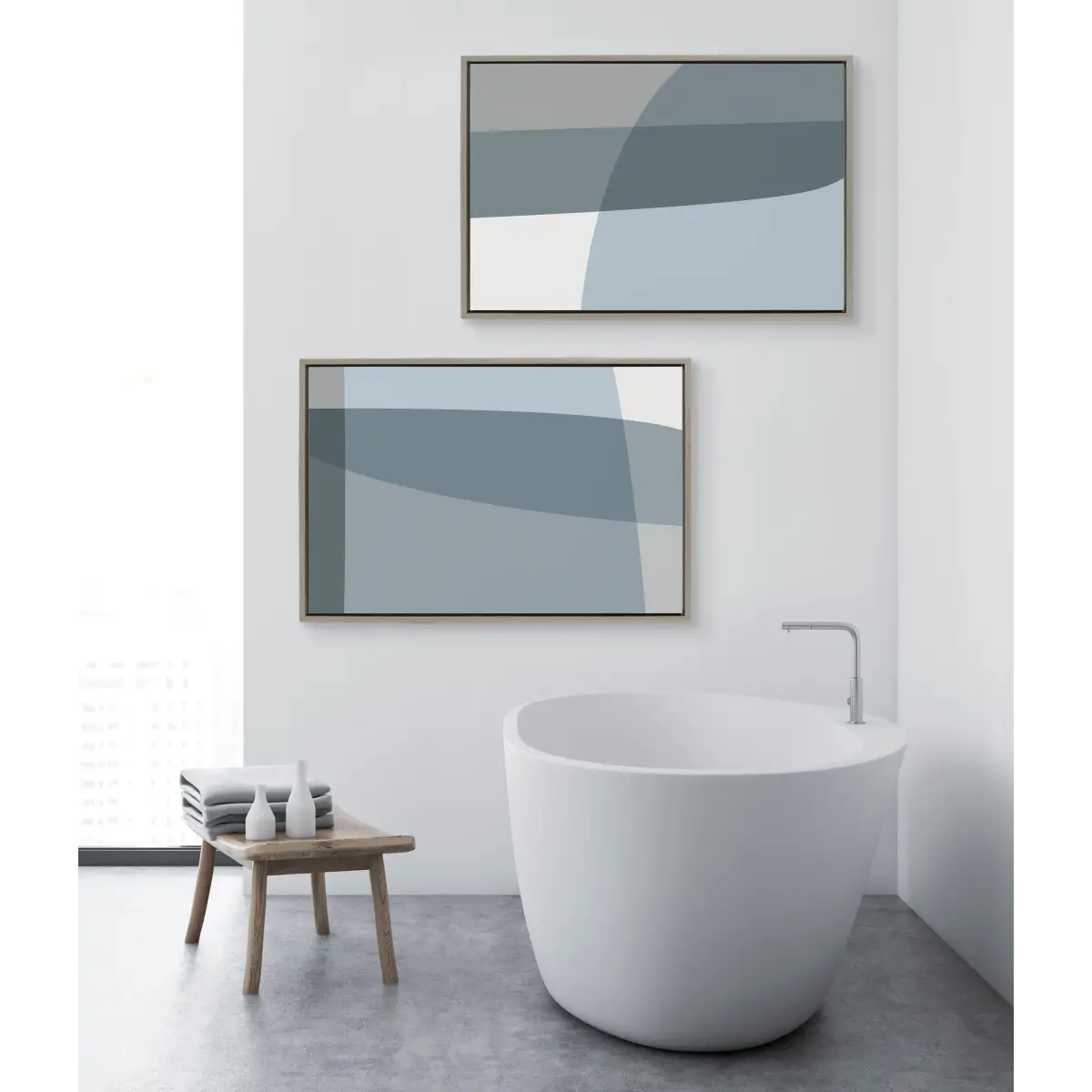 Framed Canvas - Zen Abstract Blue and Gray Stones No 1 and No 2 - kateandlaurel